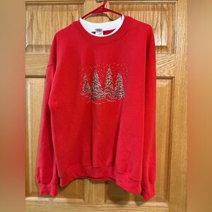 Vintage Bling Christmas Trees Red Sweatshirt Bead Embleshed Winter Women’s L